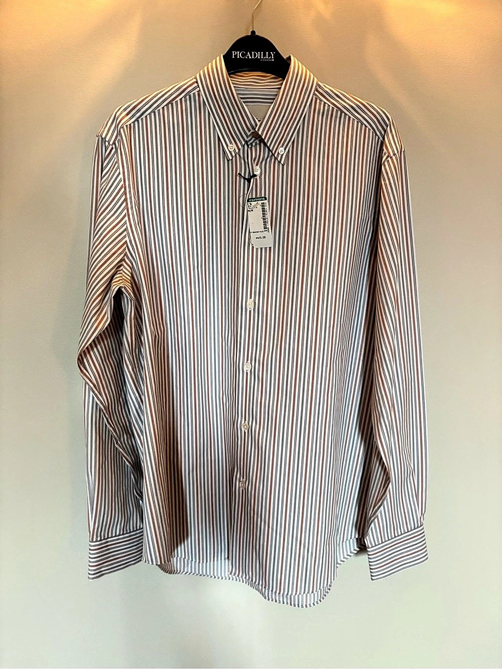 NWT Paul Smith Striped Button Down Shirt White & Brown Medium